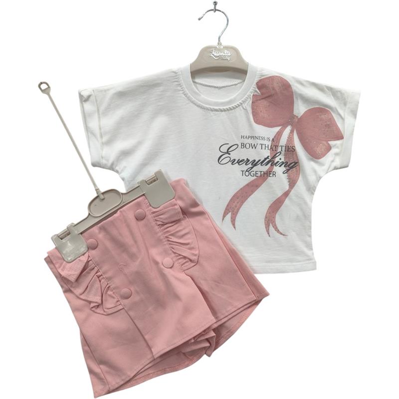 4214 Wholesale two-piece summer set for girls aged 2-5 years, consisting of a blouse with bow and shorts/skirt