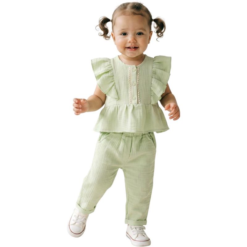 7070 Wholesale Summer Blouse and Pants Set for Girls Aged 1-4 Years