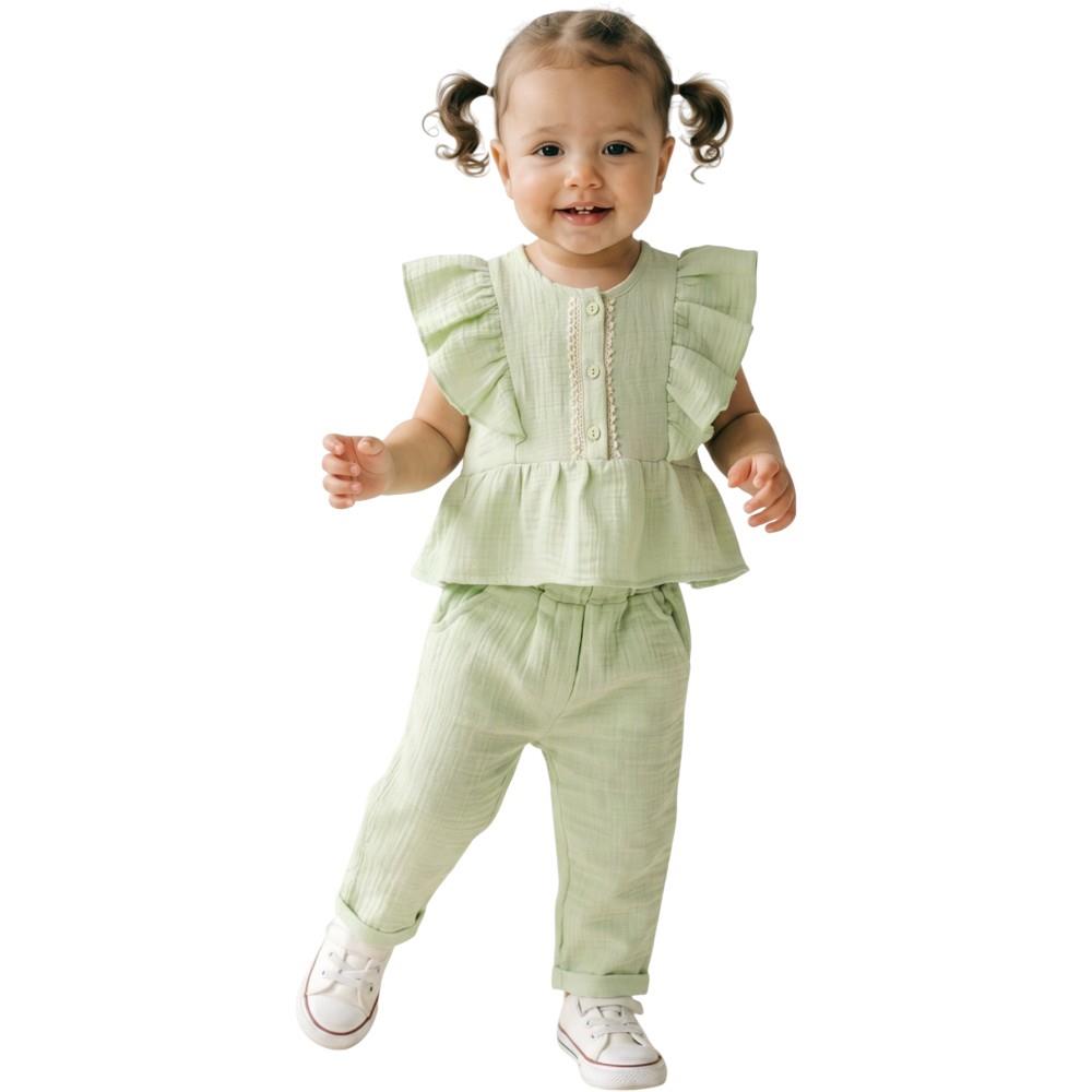 7070 Wholesale Summer Blouse and Pants Set for Girls Aged 1-4 Years