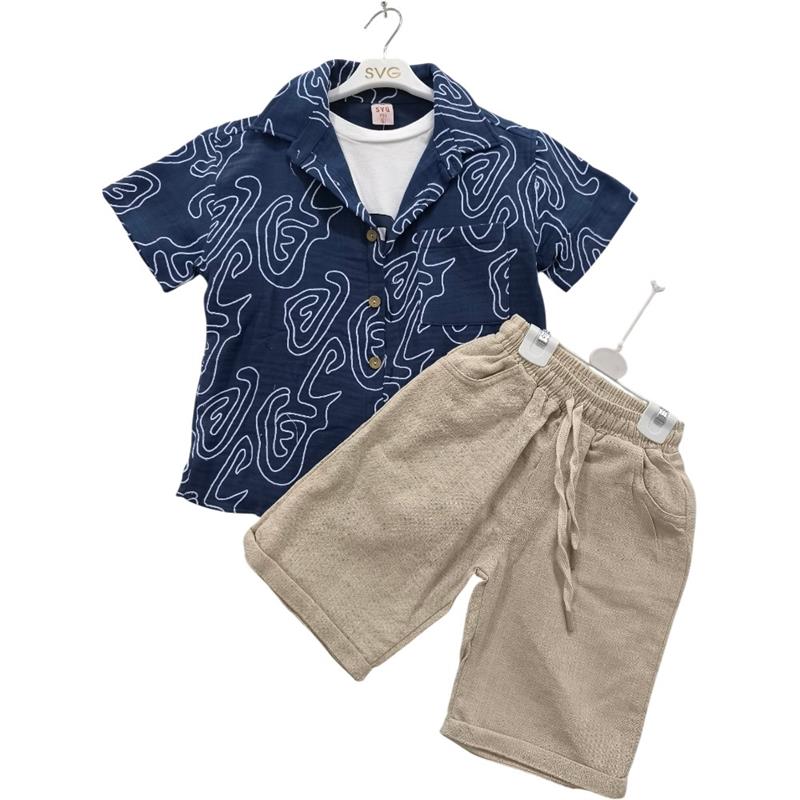 7538 wholesale children's summer shirts, T-shirts and shorts in a set for boys 6-9 years old