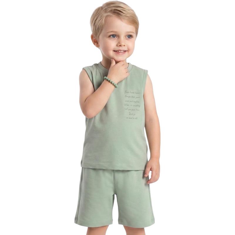 40995 Wholesale summer two-piece set for children aged 2-5 years: YOUR HEART printed t-shirt and shorts.