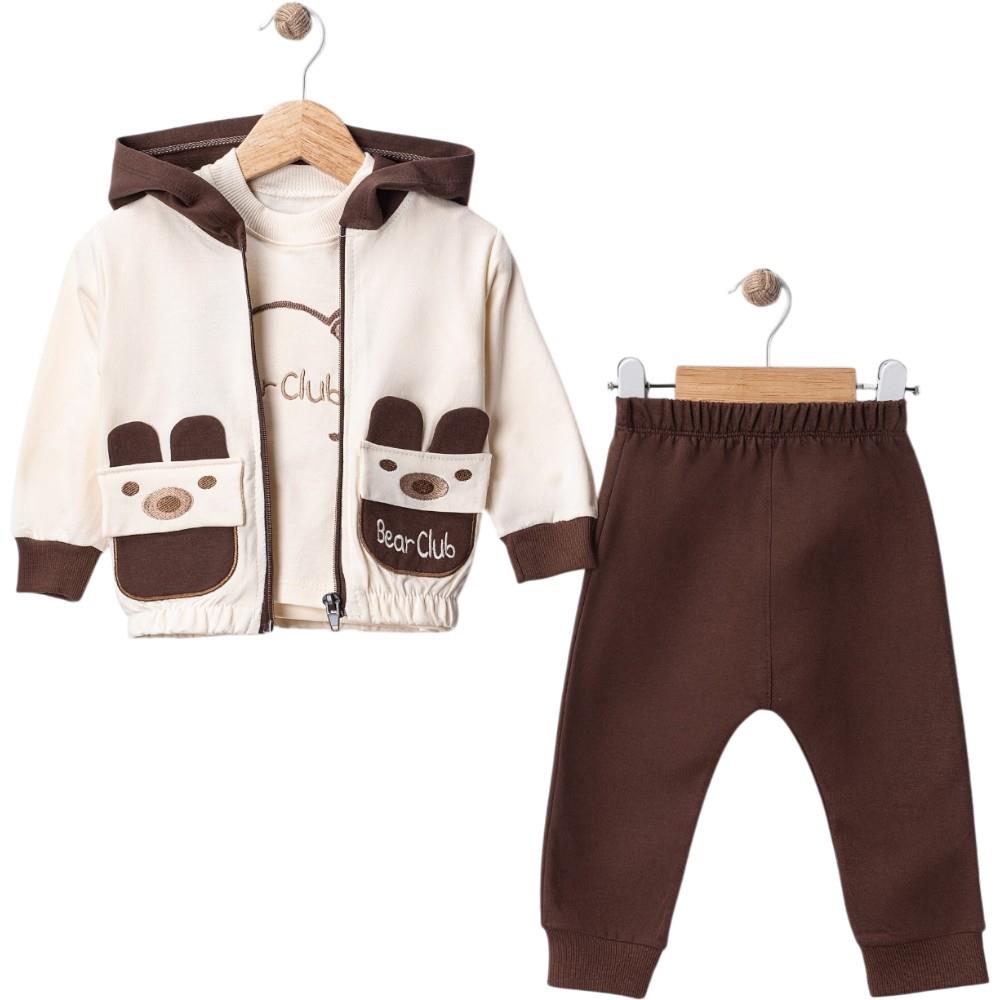 2550 wholesale two-thread seasonal BEAR CLUB embroidered three-piece set for boys aged 6-18 months.