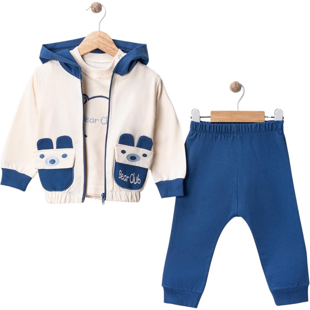 2550 wholesale two-thread seasonal BEAR CLUB embroidered three-piece set for boys aged 6-18 months.