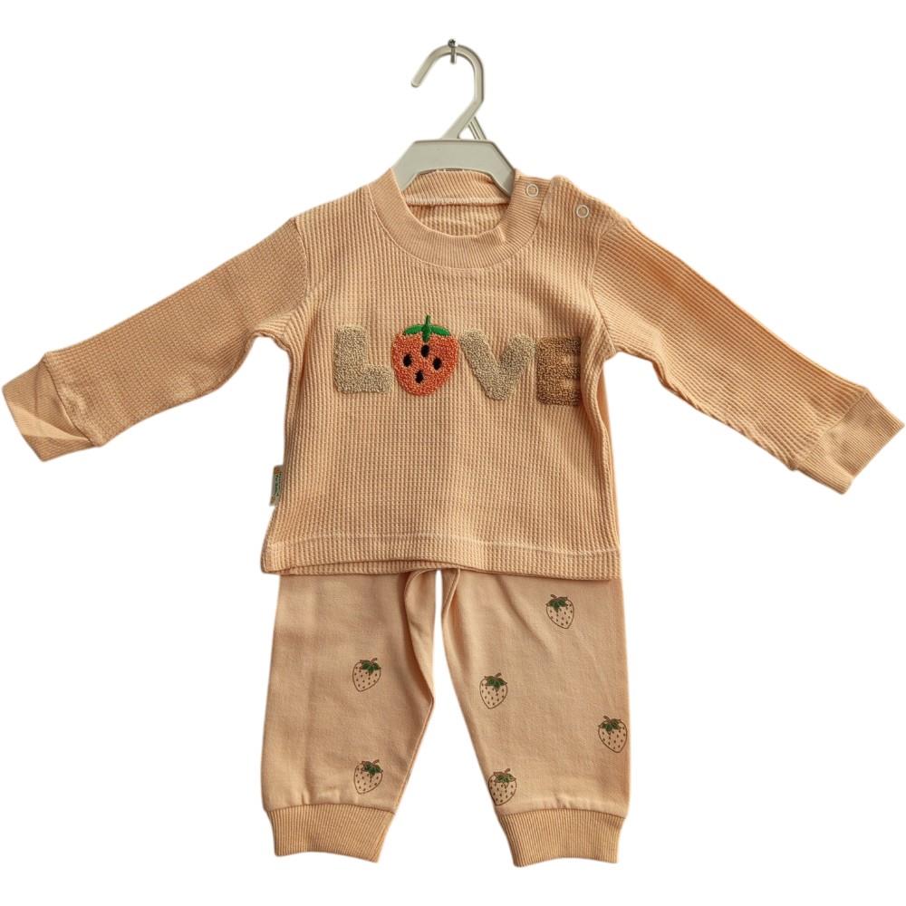 3857 Demi-season set of children's clothing with a strawberry print for infants aged 6-9-12 months