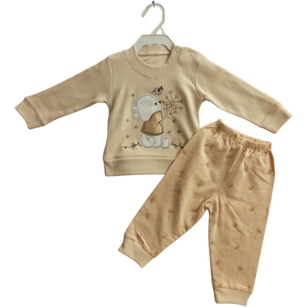 4359 Demi-season children's clothing set with embroidery of a bear and a bird for infants aged 6-9-12 months