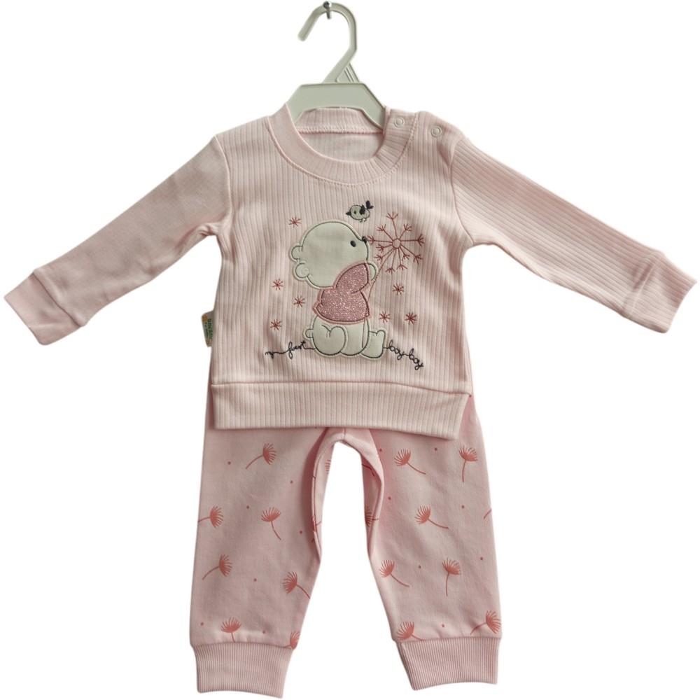 4359 Demi-season children's clothing set with embroidery of a bear and a bird for infants aged 6-9-12 months