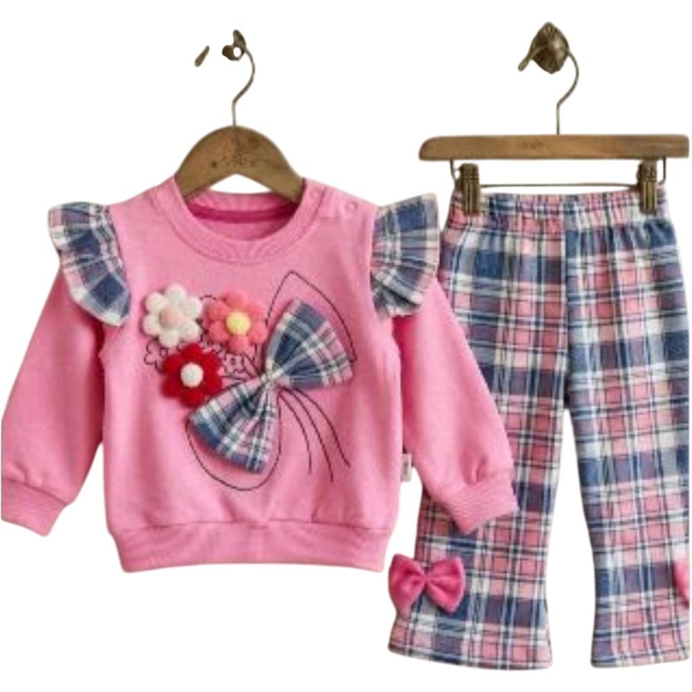 2145 toptan 9-24 aylık kız çocuklar için sweatshirt ve pantolondan oluşan ikili takım