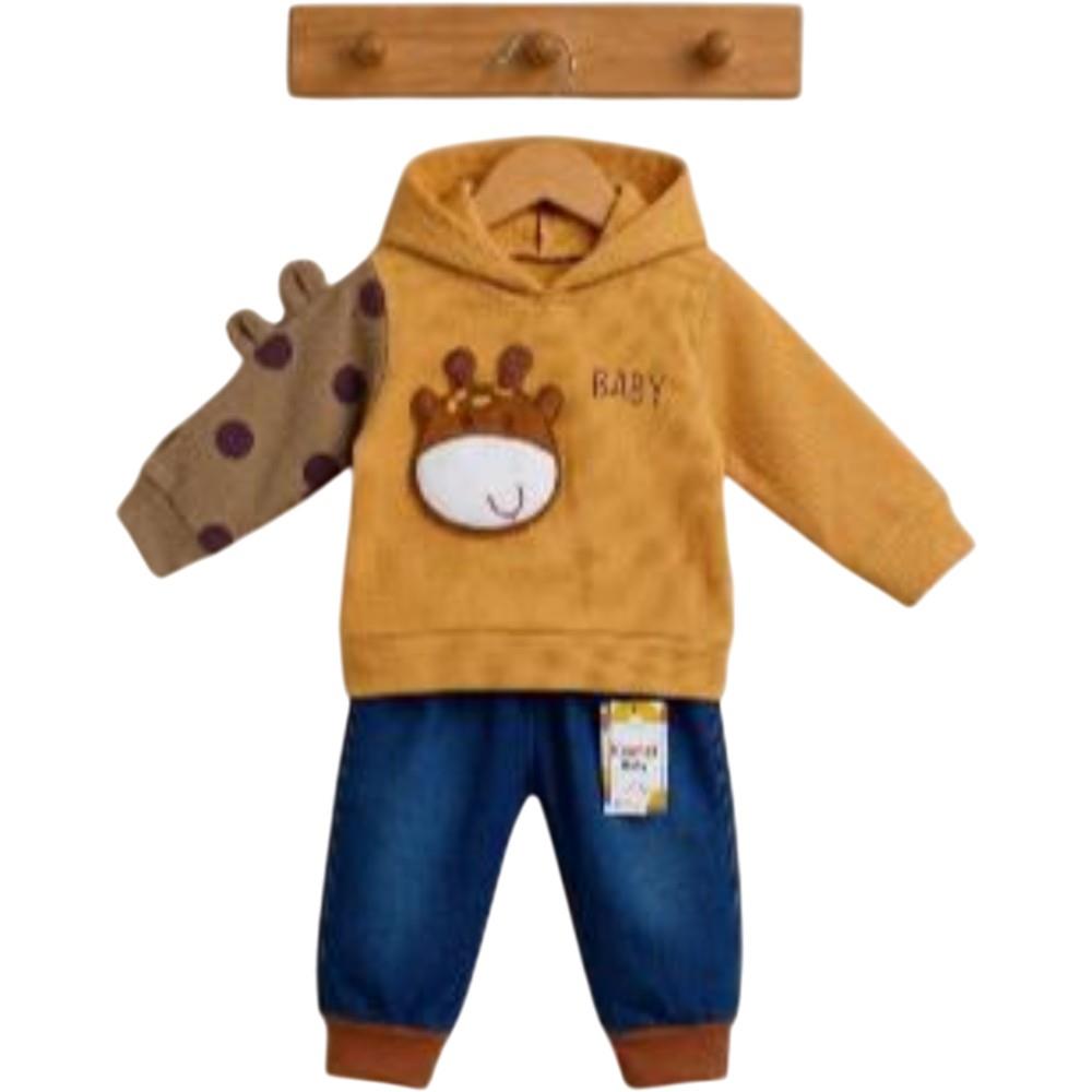 2143 toptan 9-24 aylık erkek çocuklar için kapüşonlu sweatshirt ve pantolonlu ikili takım