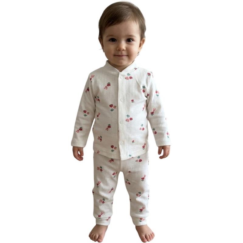 1065 children's pajama set wholesale (long-sleeved top and trousers) with a strawberry print for infants aged 3-6-9 months