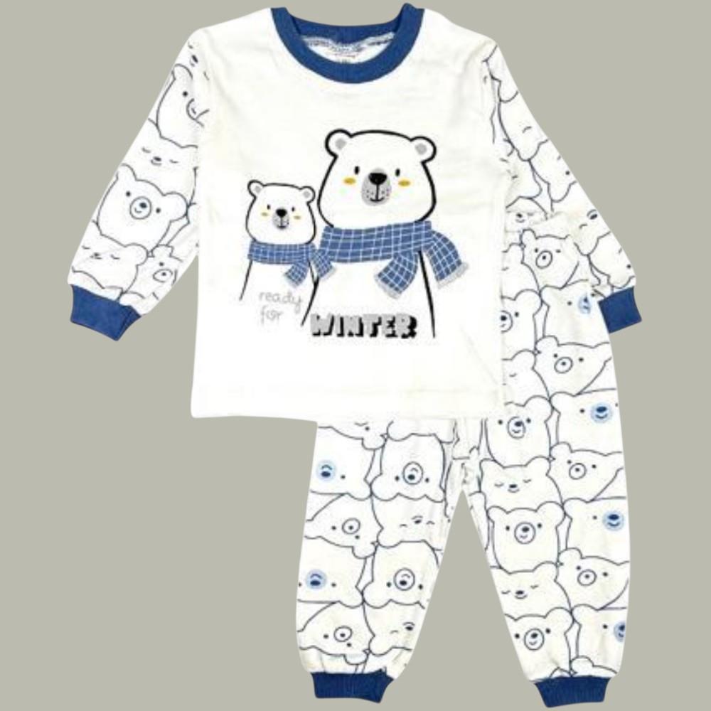 4058 toptan 4-5-6 yaş erkek çocuk için ayı desenli çocuk pijama takımı (uzun kollu üst ve pantolonlu takım)