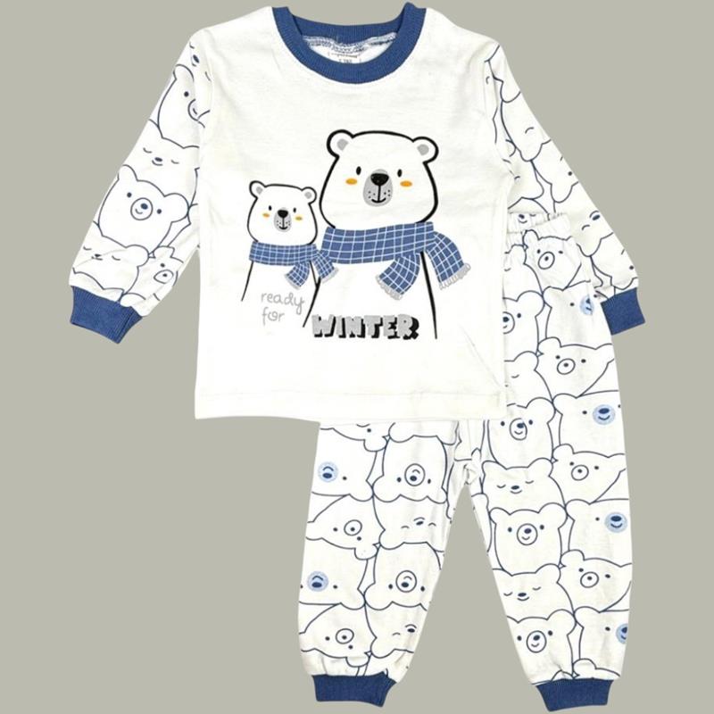 1472 детская пижама оптом с принтом белых медведей для мальчиков на 1-2-3 лет