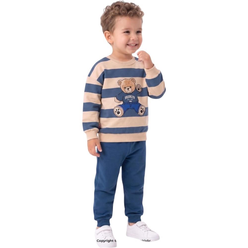 866 children's two-piece suit wholesale for boys aged 2-3-4-5 years (striped sweatshirt with a bear print and trousers)
