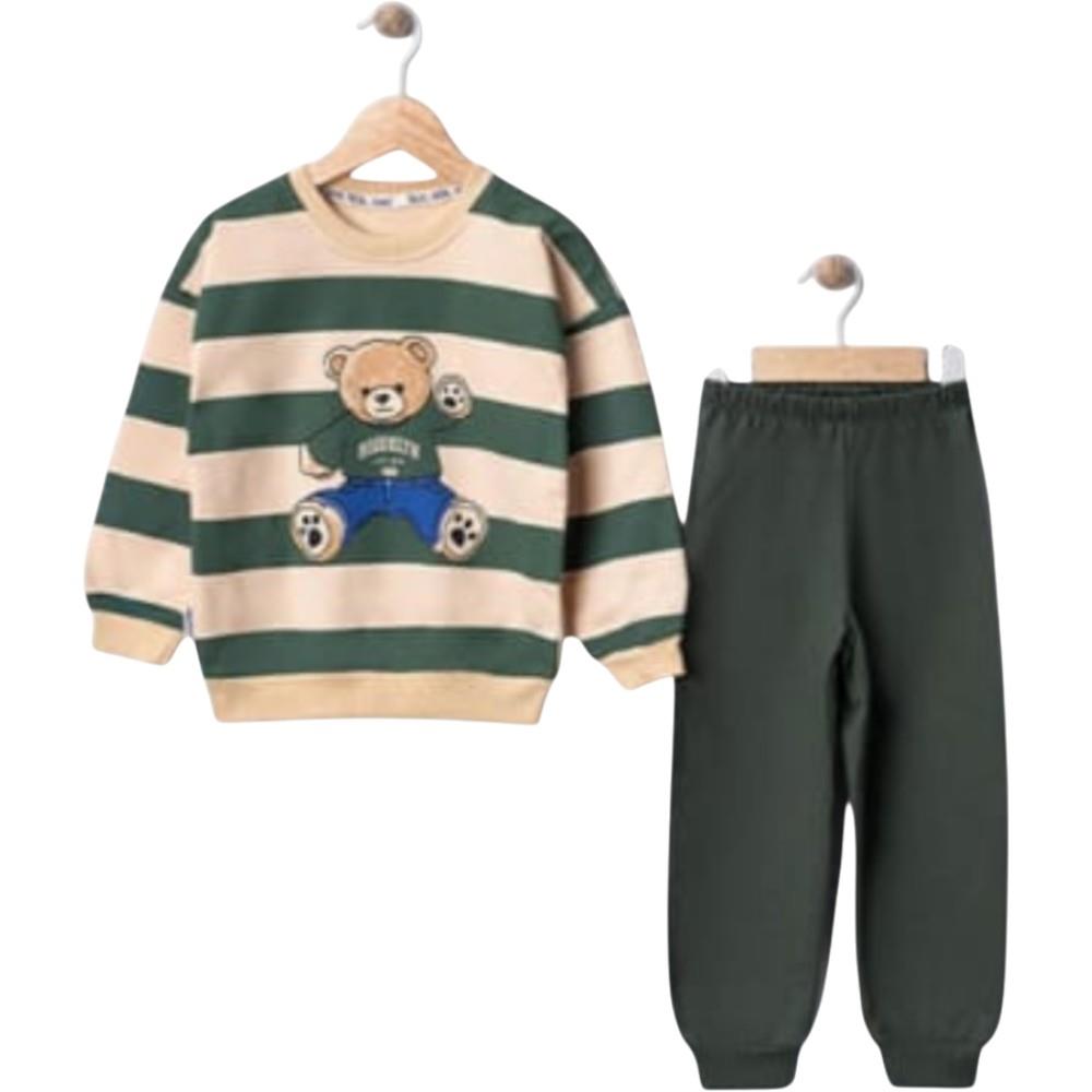 866 children's two-piece suit wholesale for boys aged 2-3-4-5 years (striped sweatshirt with a bear print and trousers)