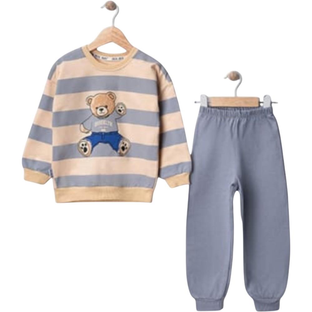 866 children's two-piece suit wholesale for boys aged 2-3-4-5 years (striped sweatshirt with a bear print and trousers)