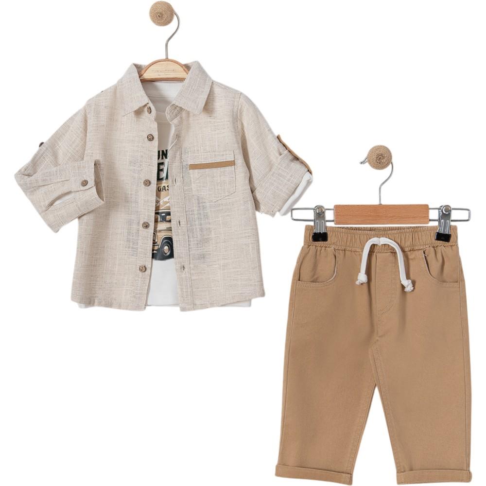 6366 wholesale set of clothes for boys aged 9-12-18-24 months, consisting of a shirt, T-shirt and trousers