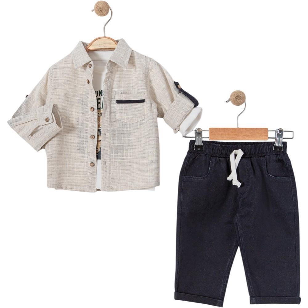 6366 wholesale set of clothes for boys aged 9-12-18-24 months, consisting of a shirt, T-shirt and trousers