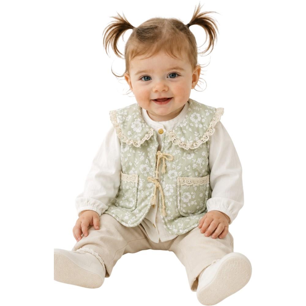 5266 wholesale clothing set for girls (vest with floral print, long sleeve, trousers) for ages 6-9-12-18 months